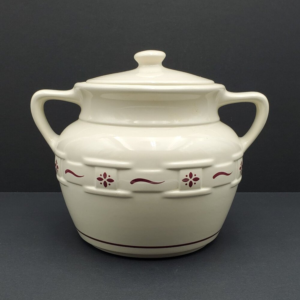 Longaberger Woven Traditions Red Cookie Jar Paprika Bean Pot Handled Canister